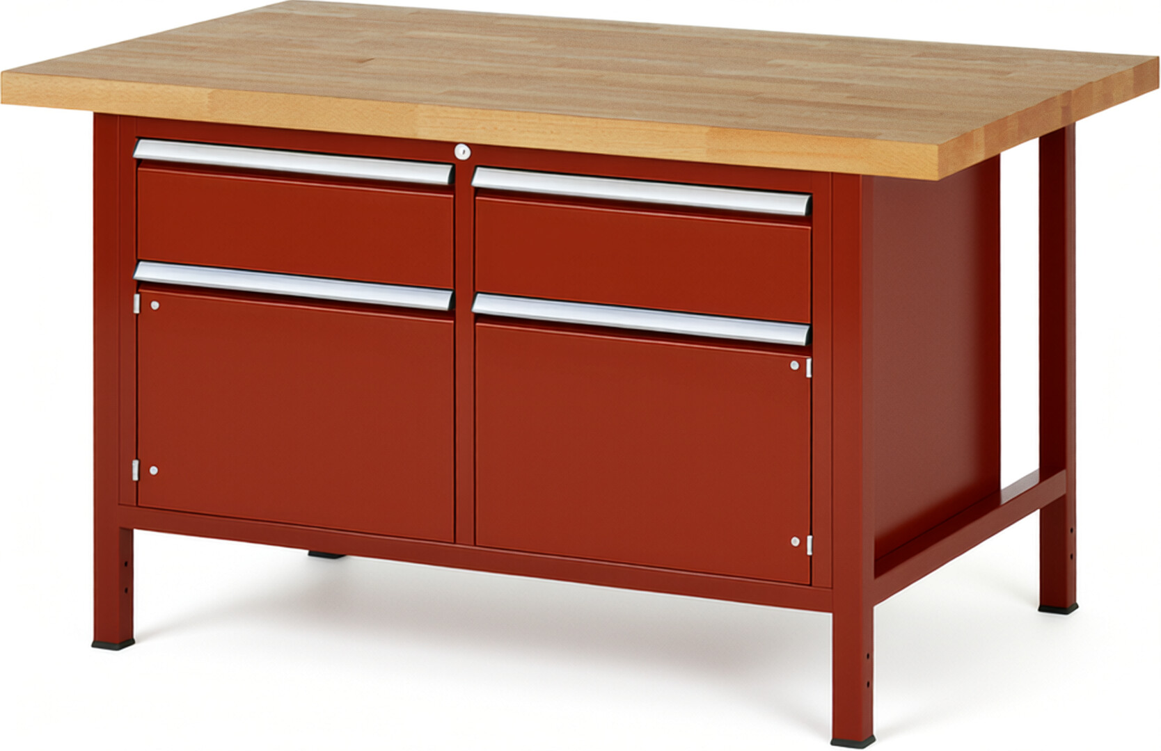 Werkbank Modell 8466 rot, BxTxH 1500x900x840 mm,  Buche-Massiv Arbeitsplatte 40 mm,  2 Schubladen mit  Auszug 90 %
