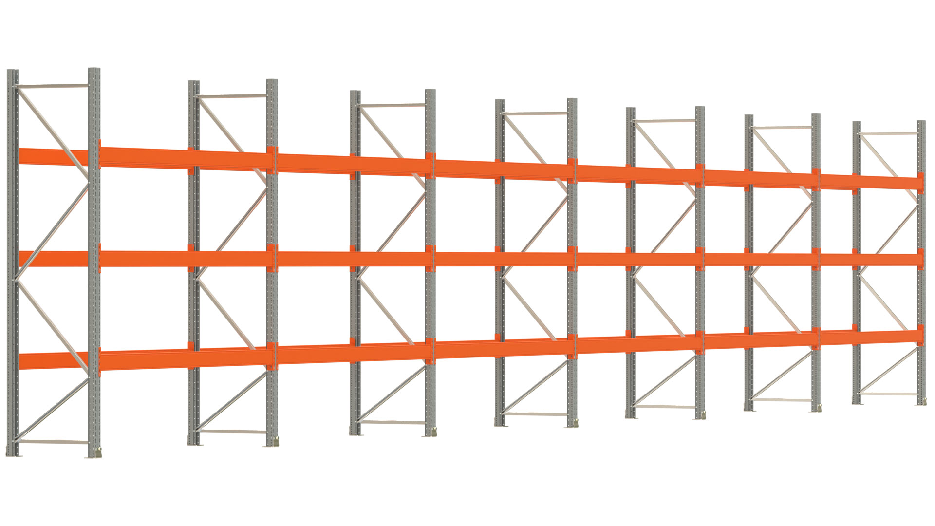 Palettenregal ARTUS - Breite 1679,5 cm - Höhe 300 cm - Tiefe 80 cm - Fachlast 3000 kg - 48 Palettenstellplätze