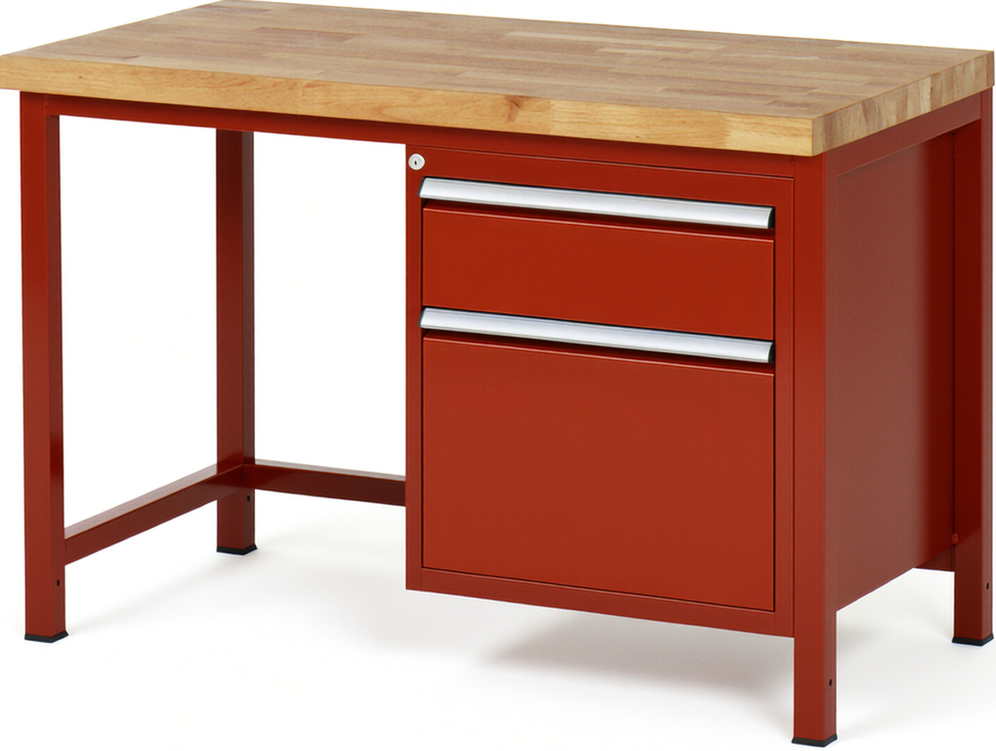 Werkbank Modell 8156 rot, BxTxH 1250x700x840-1040 mm,  Buche-Massiv Arbeitsplatte 40 mm,  2 Schubladen mit  Auszug 90 %