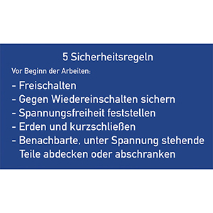 Hinweisschild Aushang 5 Sicherheitsregeln