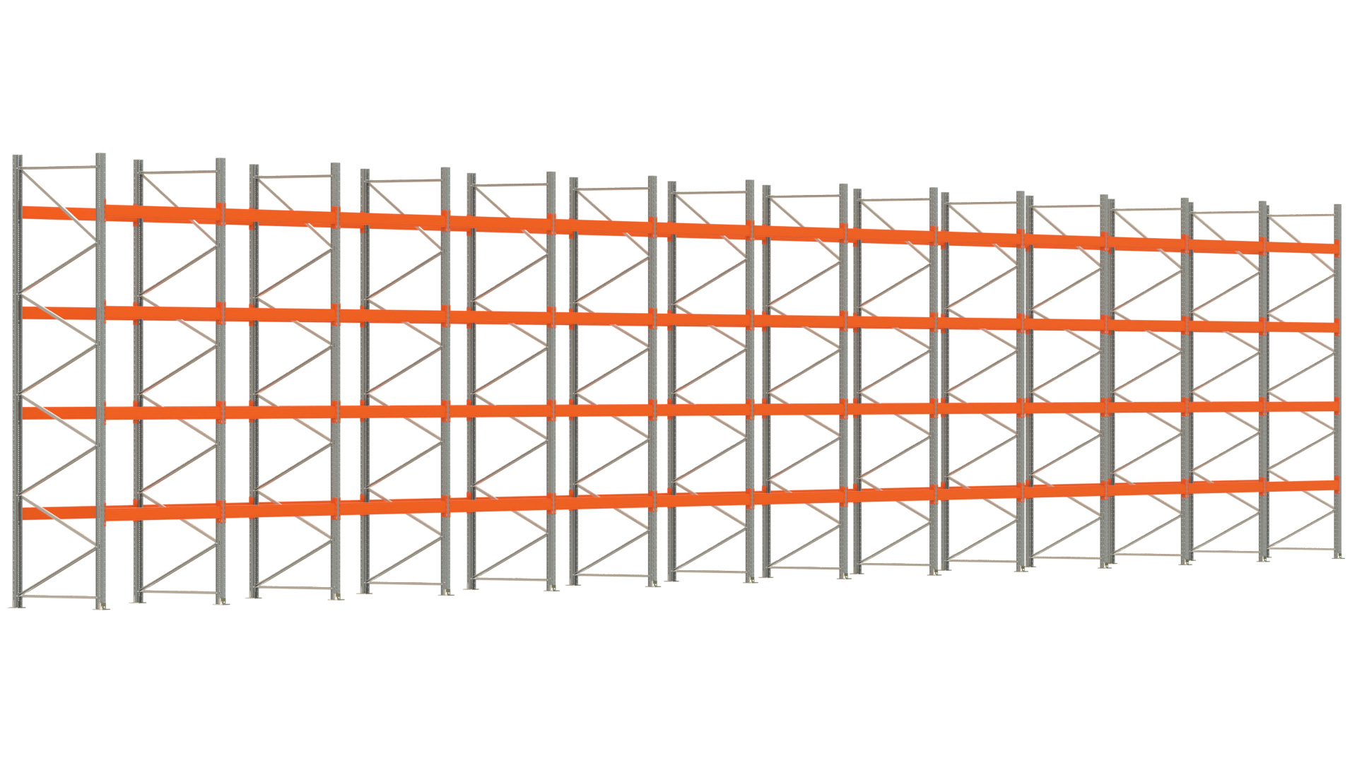 Palettenregal ARTUS - Breite 2589 cm - Höhe 450 cm - Tiefe 110 cm - Fachlast 2000 kg - 130 Palettenstellplätze