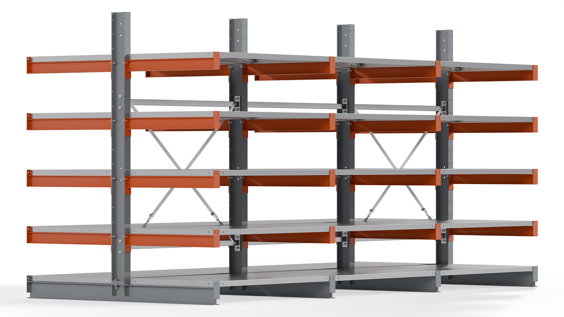 Kragarmregal KARL basic - lackiert - Breite: 384 cm - Höhe: 200 cm - Tiefe: 80 cm - Traglast je Kragarm: 550 kg - beidseitig
