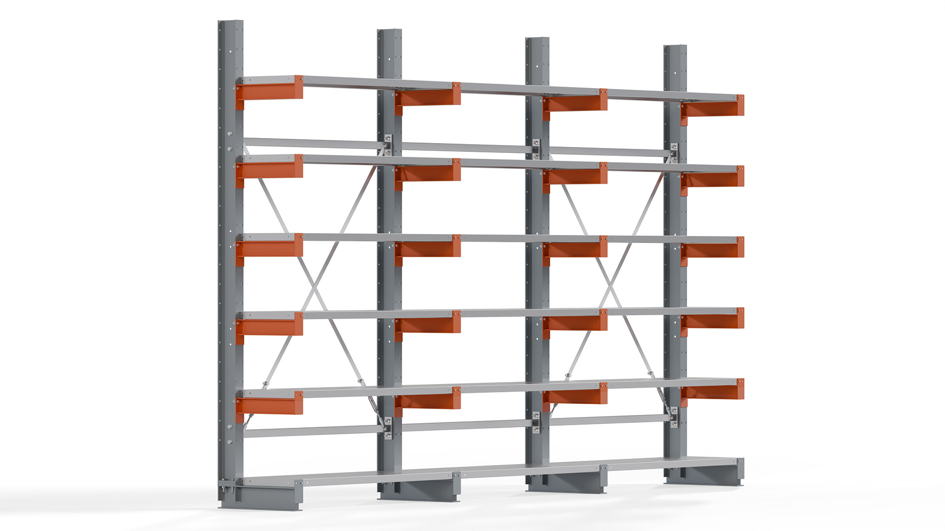 Kragarmregal KARL basic - lackiert - Breite: 384 cm - Höhe: 250 cm - Tiefe: 40 cm - Traglast je Kragarm: 1100 kg - einseitig