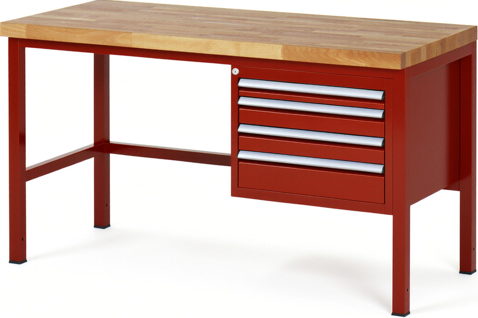 Werkbank Modell 8132 rot, BxTxH 1500x700x840 mm,  Buche-Massiv Arbeitsplatte 40 mm,  4 Schubladen mit  Auszug 90 %
