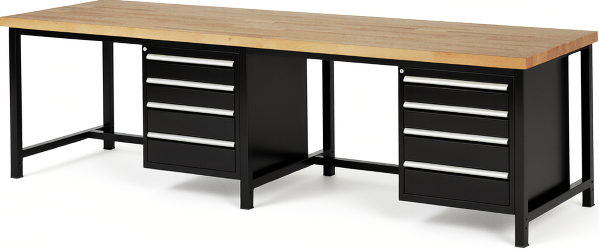 RAU Werkbank schwarz - Breite 300 cm - Tiefe 90 cm - Höhe 104 cm - Buche-Massiv Arbeitsplatte 40 mm