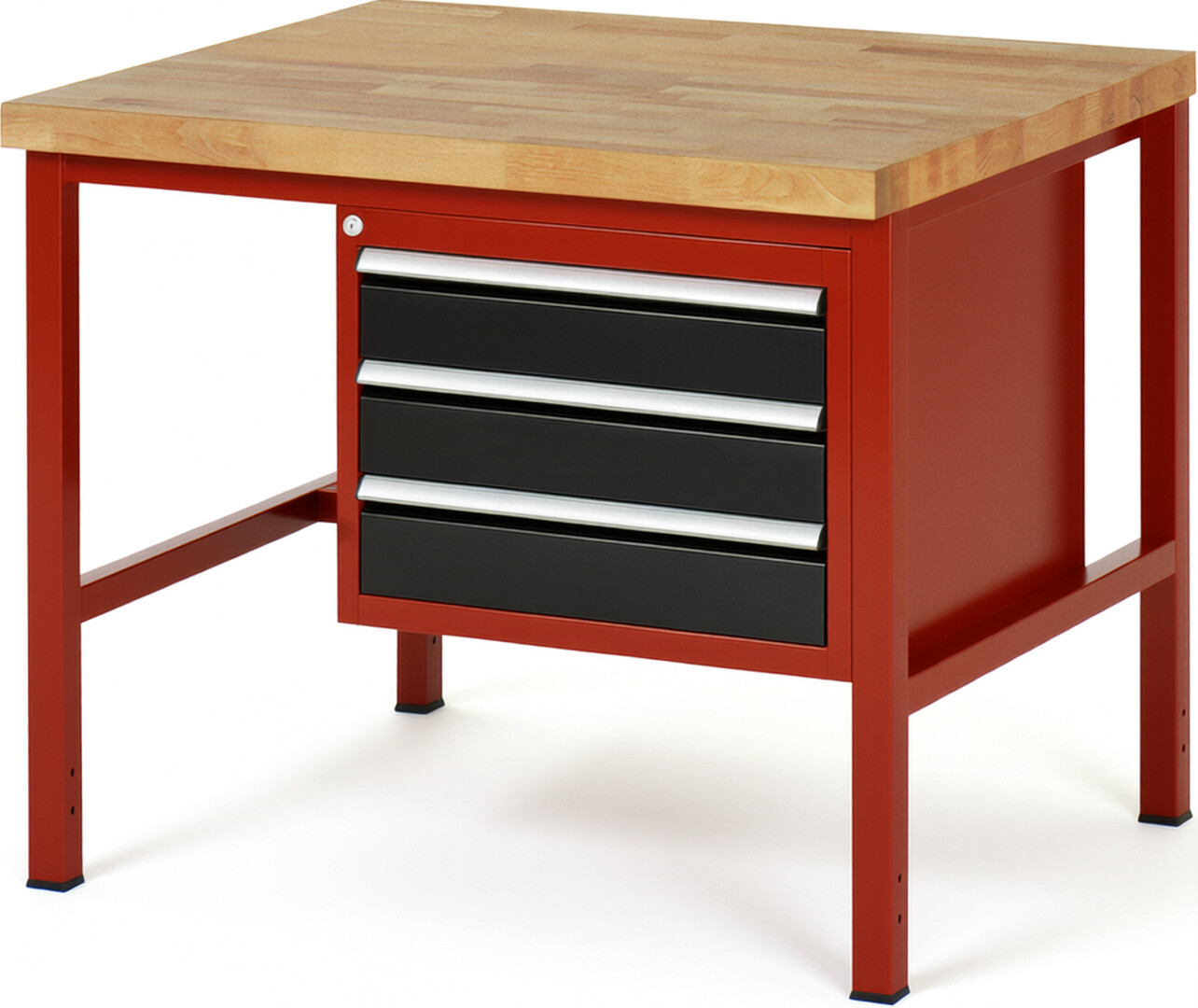 Werkbank Modell 8127 rot - schwarz, BxTxH 1000x900x840-1040 mm,  Buche-Massiv Arbeitsplatte 40 mm,  3 Schubladen mit  Auszug 90 %