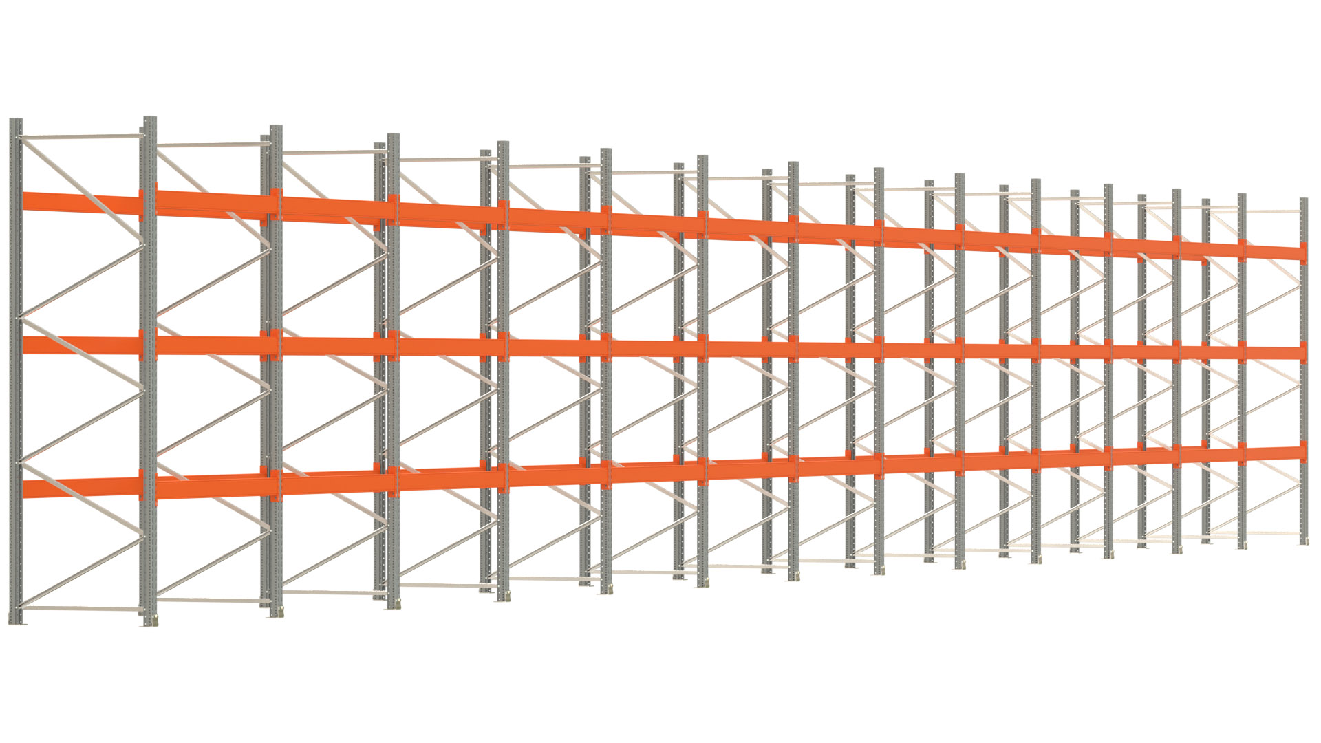 Palettenregal ARTUS - Breite 2589 cm - Höhe 350 cm - Tiefe 110 cm - Fachlast 2000 kg - 104 Palettenstellplätze
