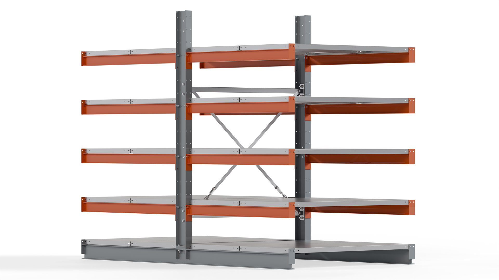 Kragarmregal KARL basic - lackiert - Breite: 128 cm - Höhe: 200 cm - Tiefe: 120 cm - Traglast je Kragarm: 370 kg - beidseitig