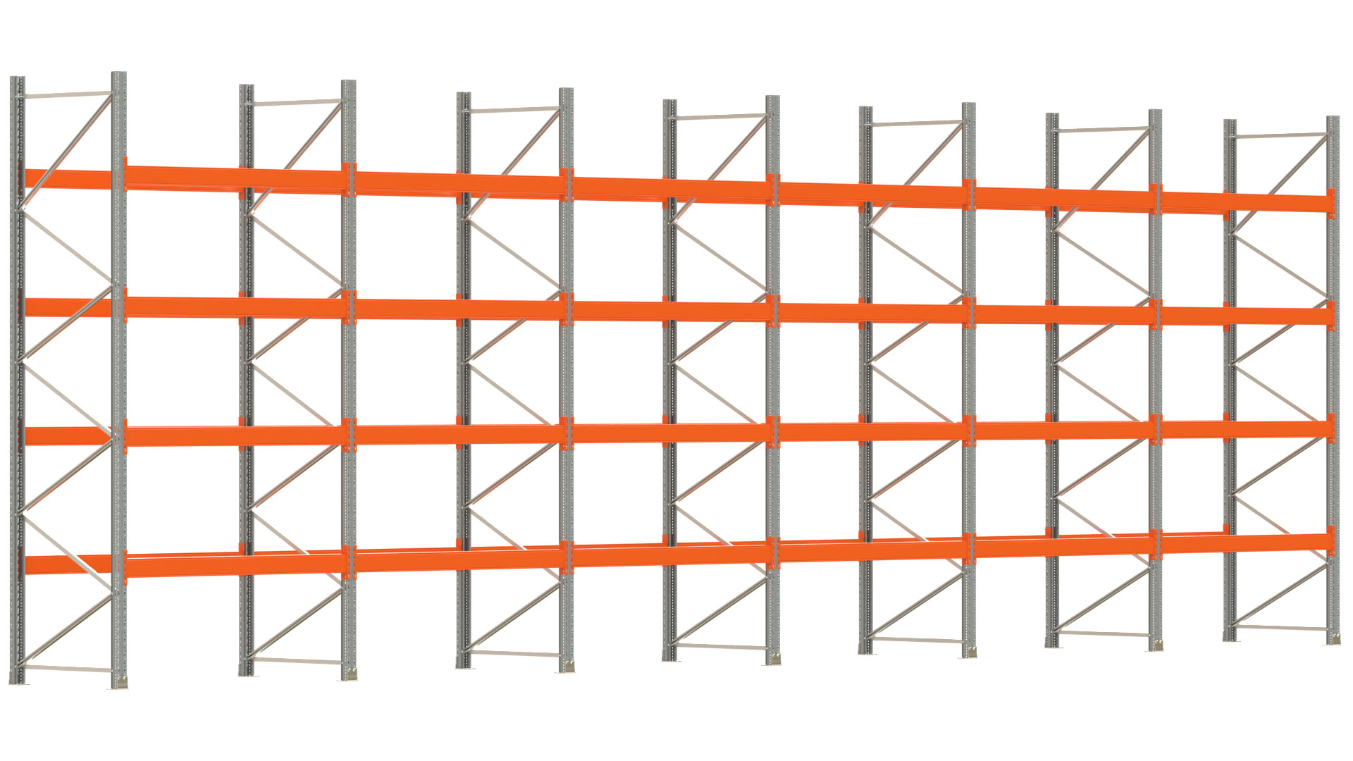 Palettenregal ARTUS - Breite 1199,5 cm - Höhe 400 cm - Tiefe 110 cm - Fachlast 2600 kg - 60 Palettenstellplätze