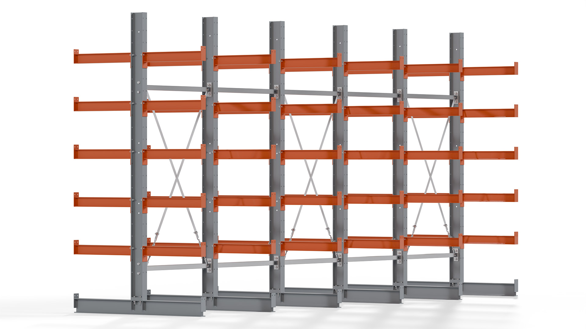 Kragarmregal KARL basic - lackiert - Breite: 500 cm - Höhe: 250 cm - Tiefe: 60 cm - Traglast je Kragarm: 730 kg - beidseitig