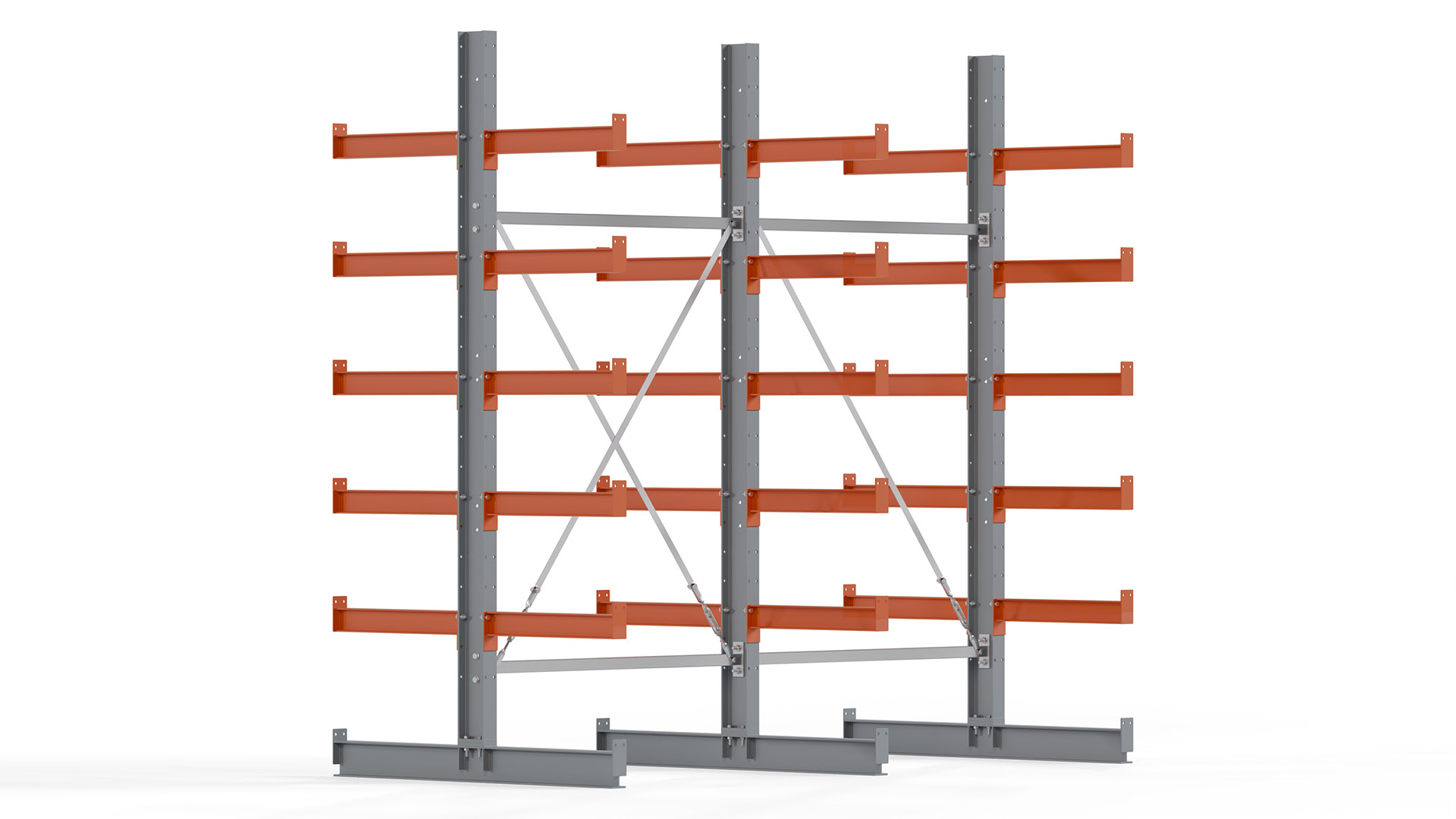 Kragarmregal KARL basic - lackiert - Breite: 256 cm - Höhe: 250 cm - Tiefe: 60 cm - Traglast je Kragarm: 730 kg - beidseitig