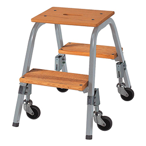 Trittleiter, Stufentritt, Arbeitshöhe 2,4 m, Stufenanzahl 2, Gewicht 11,1 kg, mit 4 Brems-Lenkrollen