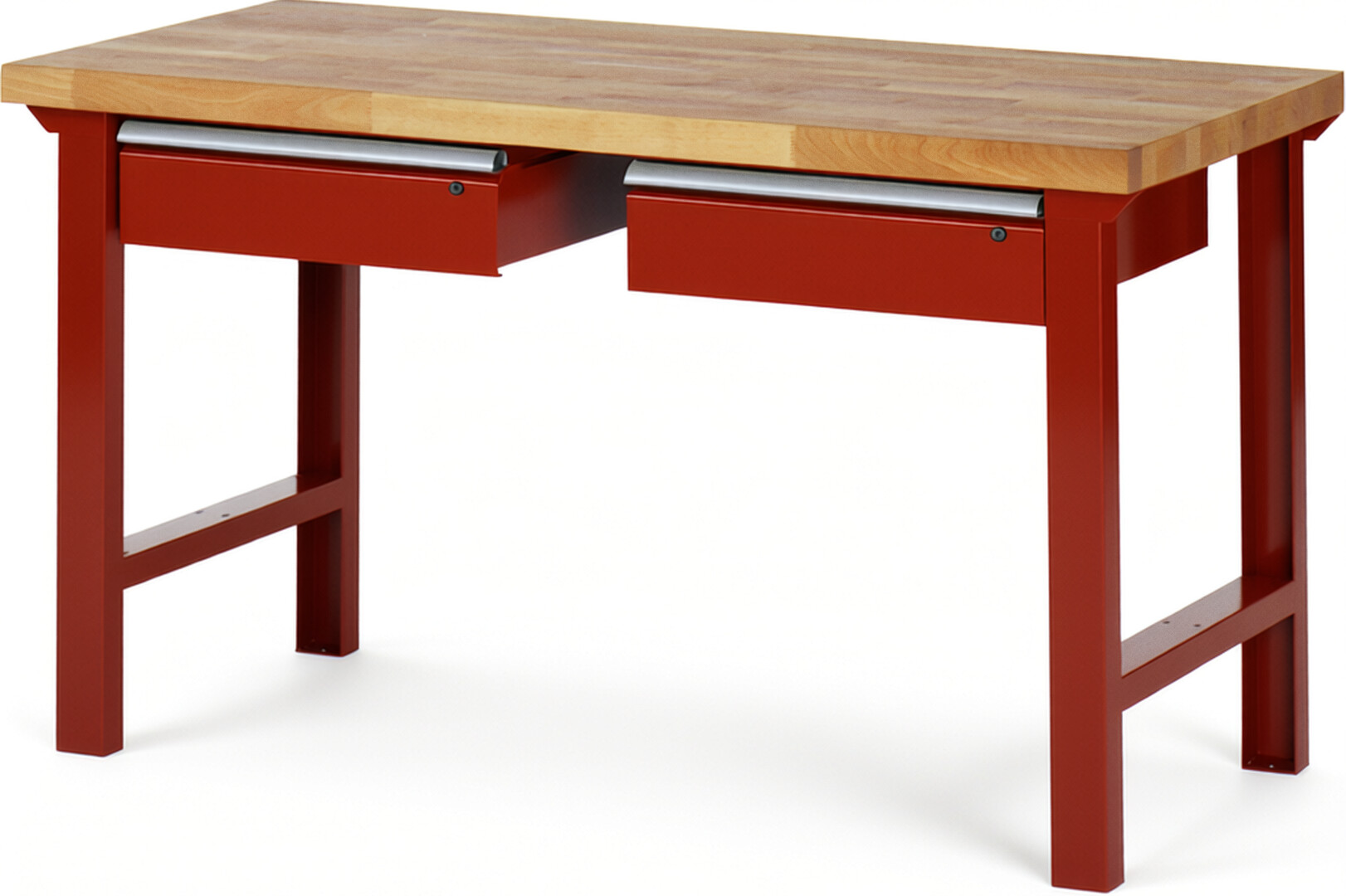 Werkbank Modell 7002 rot, BxTxH 1500x700x840 mm,  Buche-Massiv Arbeitsplatte 40 mm,  2 Schubladen mit  Auszug 90 %