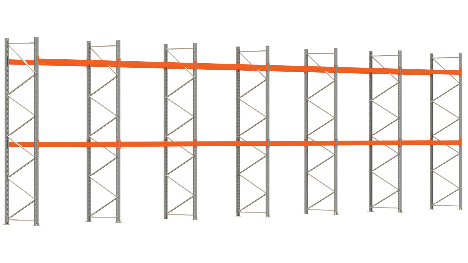 Palettenregal ARTUS - Breite 1679,5 cm - Höhe 450 cm - Tiefe 110 cm - Fachlast 3000 kg - 54 Palettenstellplätze