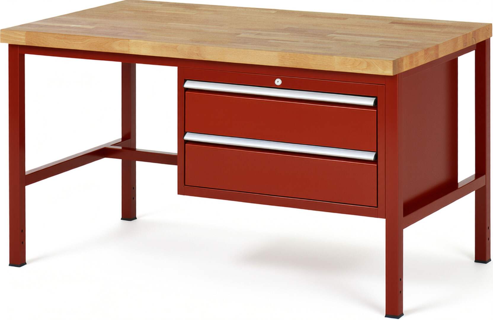 Werkbank Modell 8225 rot, BxTxH 1500x900x840 mm,  Buche-Massiv Arbeitsplatte 40 mm,  2 Schubladen mit  Vollauszug 100 % und  SoftClosing