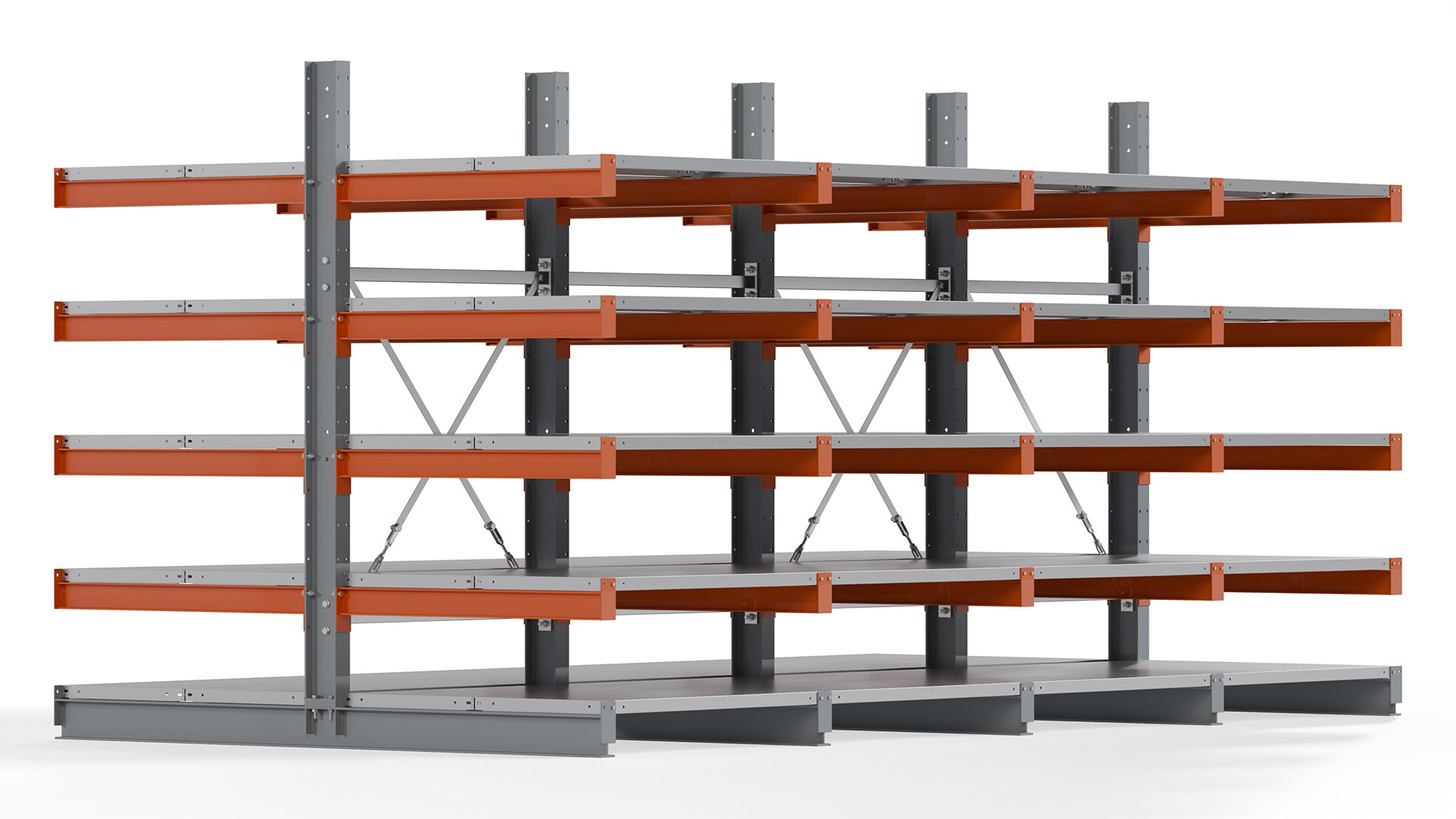 Kragarmregal KARL basic - lackiert - Breite: 400 cm - Höhe: 200 cm - Tiefe: 100 cm - Traglast je Kragarm: 450 kg - beidseitig