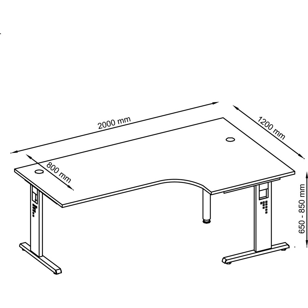 Eckschreibtisch, höhenverstellbar, BxTxH 2000x800-1200x650-850 mm, C-Fuß-Gestell, Platte weiß