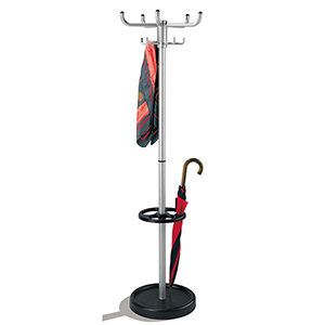 Garderobenständer, Durchm.xH 450x1750 mm, drehbare Hakenkrone, 2x5 Mantelhaken, Schirmständer, alusilber/schwarz