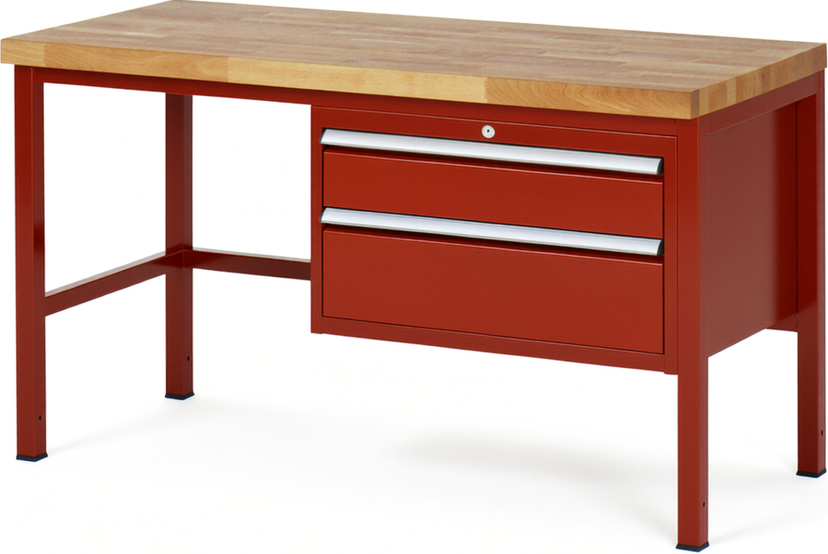 Werkbank Modell 8223 rot, BxTxH 1500x700x840 mm,  Buche-Massiv Arbeitsplatte 40 mm,  2 Schubladen mit  Vollauszug 100 % und  SoftClosing