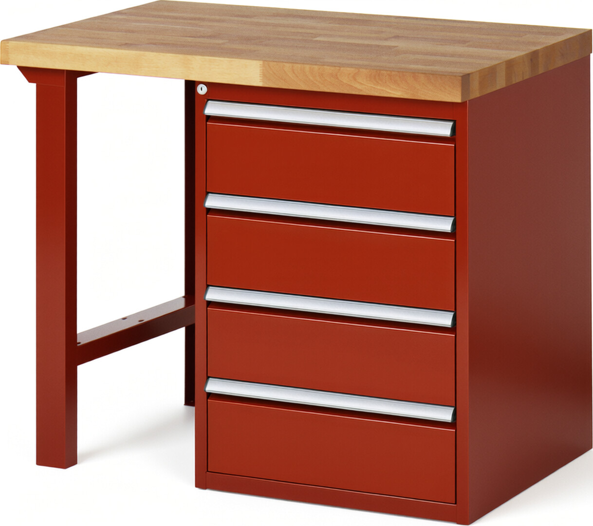Werkbank Modell 7509 rot, BxTxH 1000x700x890 mm,  Buche-Massiv Arbeitsplatte 40 mm,  4 Schubladen mit  Vollauszug 100 % und  SoftClosing