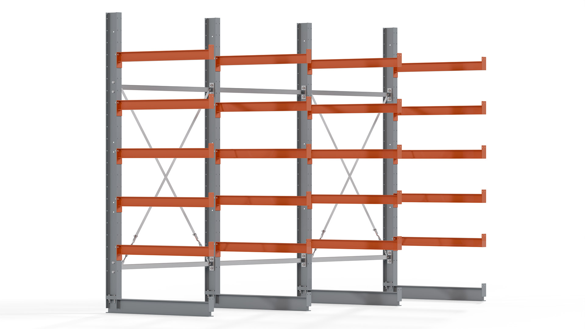 Kragarmregal KARL basic - lackiert - Breite: 384 cm - Höhe: 250 cm - Tiefe: 100 cm - Traglast je Kragarm: 450 kg - einseitig