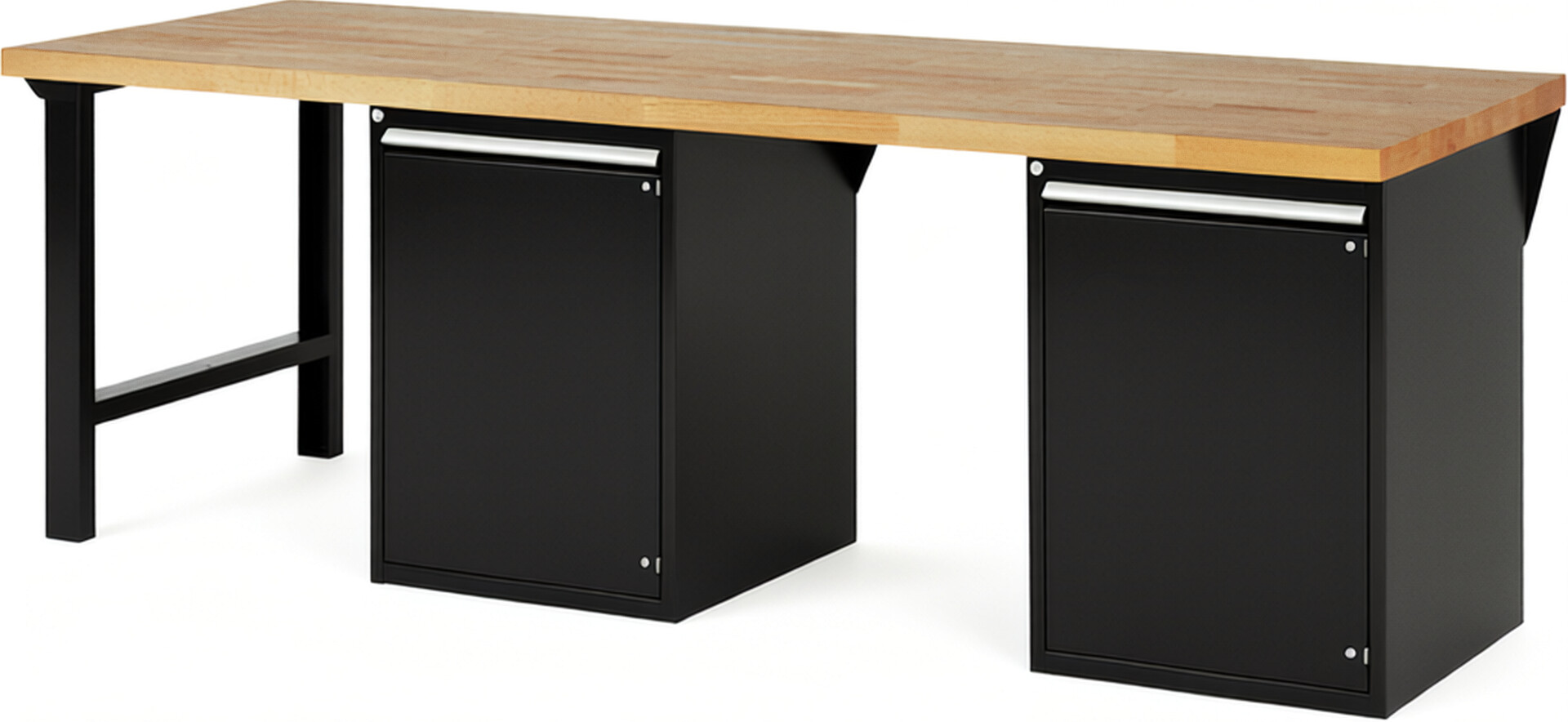 Werkbank Modell 7501 schwarz, BxTxH 2500x900x890 mm,  Buche-Massiv Arbeitsplatte 40 mm