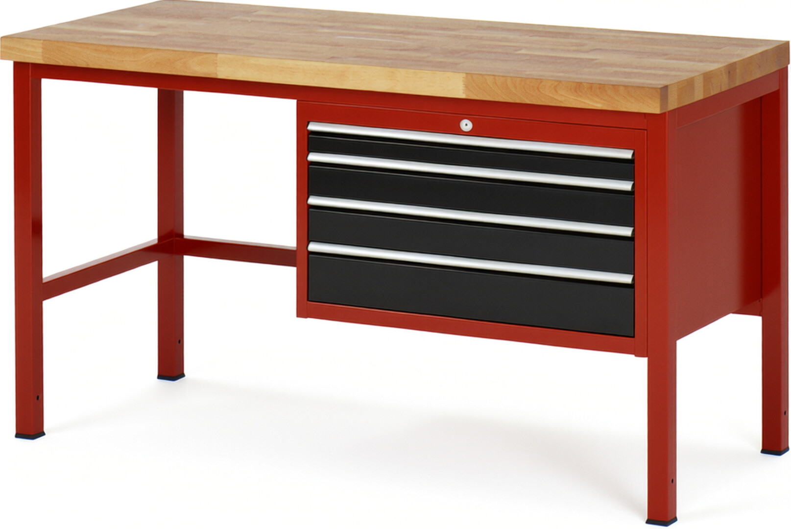 Werkbank Modell 8232 rot - schwarz, BxTxH 1500x700x840-1040 mm,  Buche-Massiv Arbeitsplatte 40 mm,  4 Schubladen mit  Auszug 90 %
