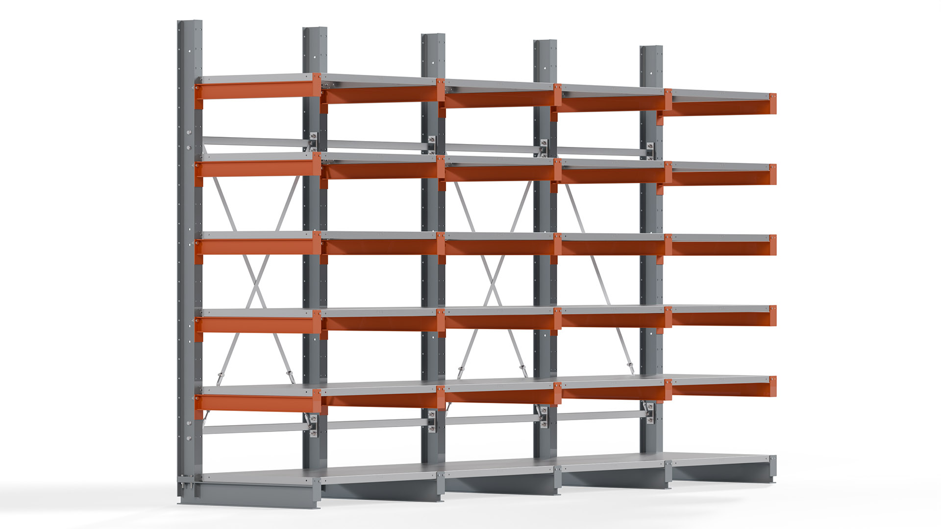 Kragarmregal KARL basic - lackiert - Breite: 400 cm - Höhe: 250 cm - Tiefe: 80 cm - Traglast je Kragarm: 550 kg - einseitig