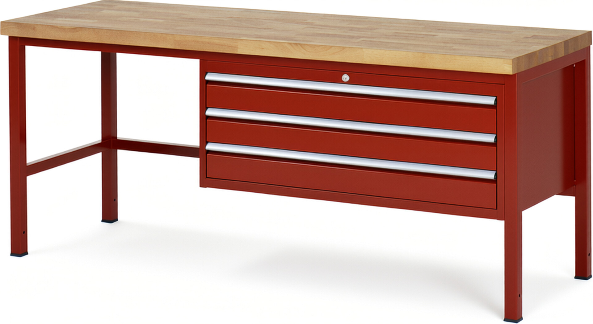 Werkbank Modell 8327 rot, BxTxH 2000x700x840 mm,  Buche-Massiv Arbeitsplatte 40 mm,  3 Schubladen mit  Vollauszug 100 % und  SoftClosing