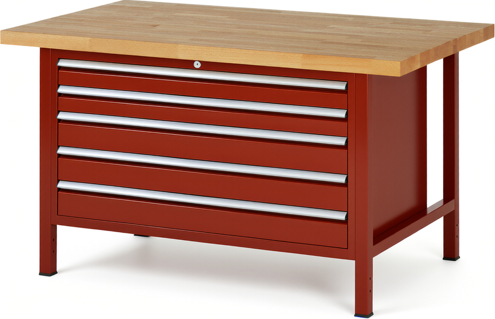 Werkbank Modell 8371 rot, BxTxH 1500x900x840 mm,  Buche-Massiv Arbeitsplatte 40 mm,  5 Schubladen mit  Vollauszug 100 % und  SoftClosing