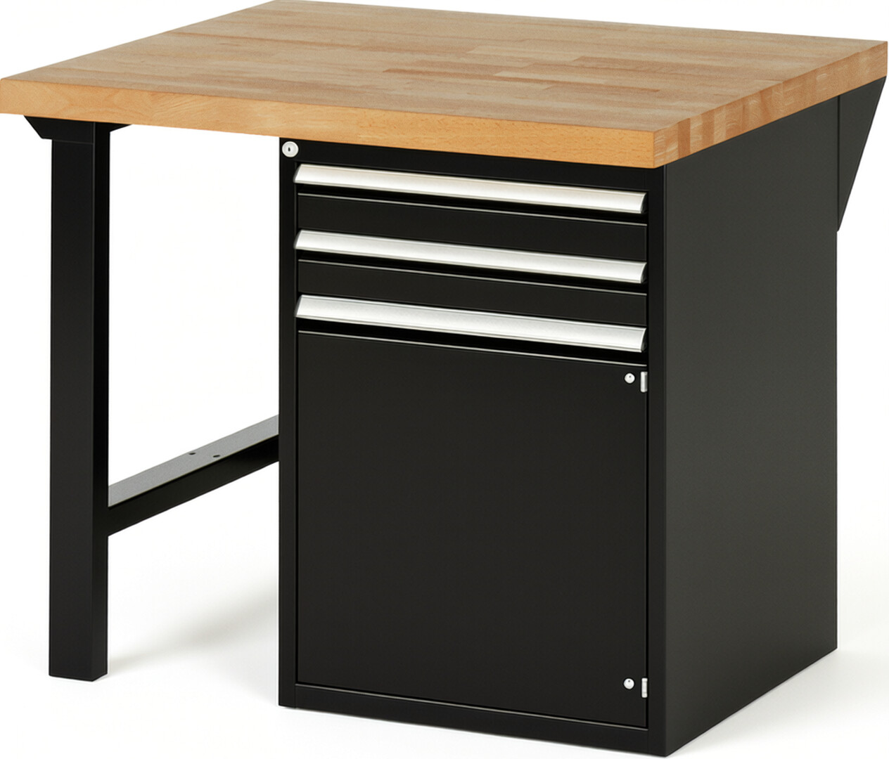 Werkbank Modell 7503 schwarz, BxTxH 1000x900x890 mm,  Buche-Massiv Arbeitsplatte 40 mm,  2 Schubladen mit  Vollauszug 100 % und  SoftClosing