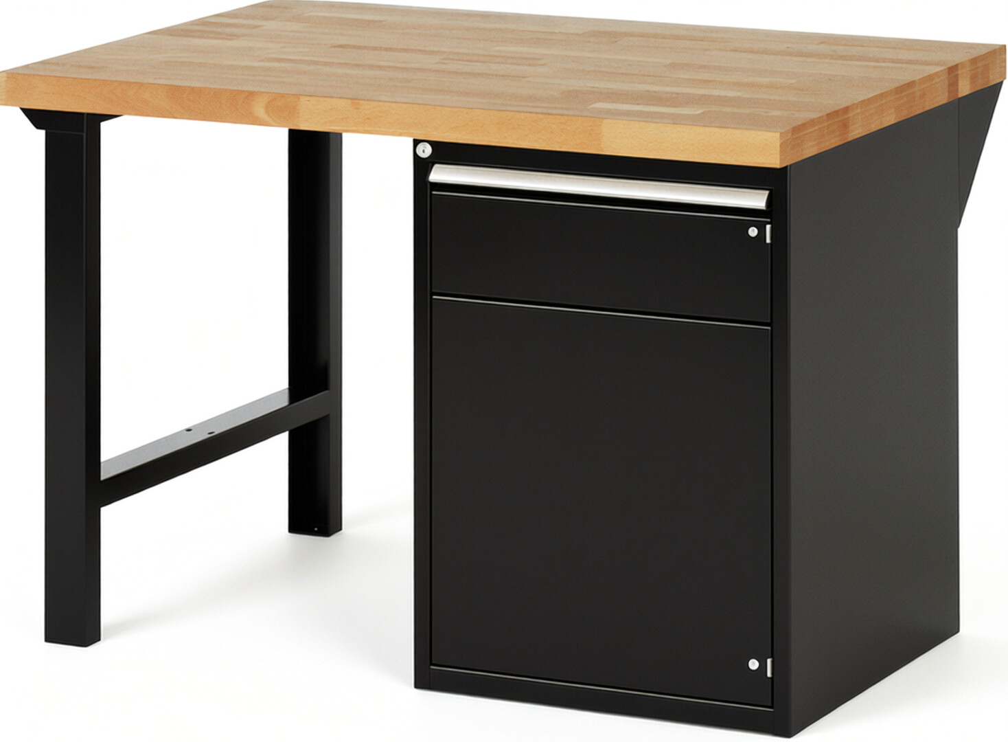 Werkbank Modell 7501 schwarz, BxTxH 1250x900x890 mm,  Buche-Massiv Arbeitsplatte 40 mm