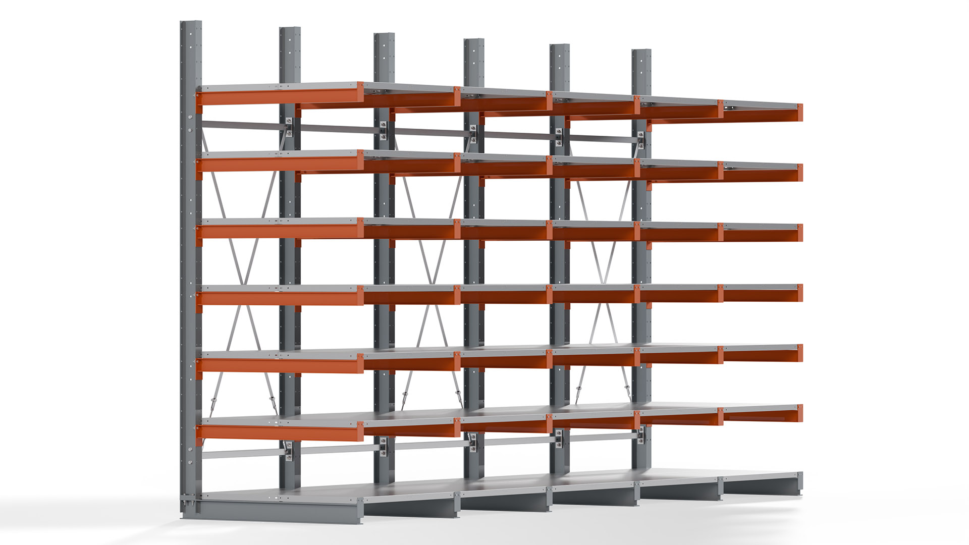 Kragarmregal KARL basic - lackiert - Breite: 500 cm - Höhe: 300 cm - Tiefe: 120 cm - Traglast je Kragarm: 370 kg - einseitig