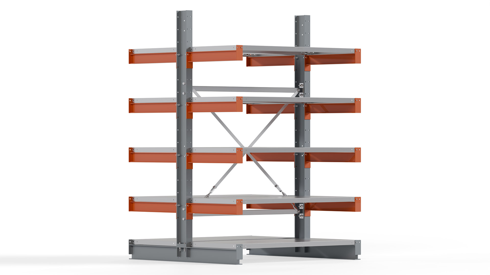 Kragarmregal KARL basic - lackiert - Breite: 128 cm - Höhe: 200 cm - Tiefe: 60 cm - Traglast je Kragarm: 740 kg - beidseitig