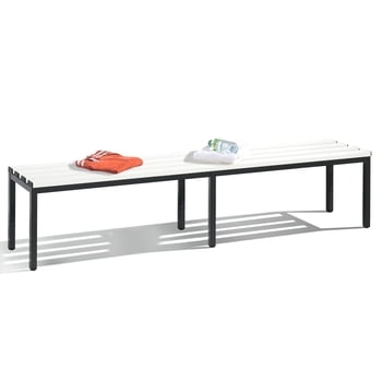 C+P Sitzbank für Umkleide und Garderobe in Verein oder Schule, Gestellfarbe schwarzgrau, Kunststoffleisten, 420 x 1.960 x 353 mm (HxBxT)