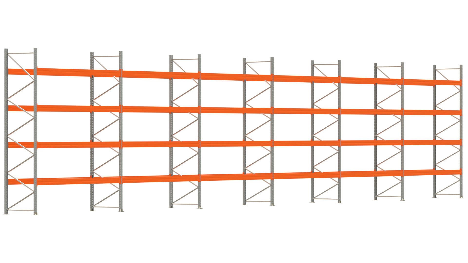 Palettenregal ARTUS - Breite 2219,5 cm - Höhe 450 cm - Tiefe 110 cm - Fachlast 2400 kg - 120 Palettenstellplätze