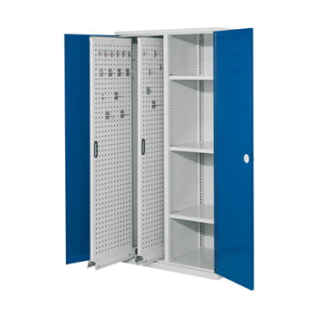 Werkzeugschrank - 2 Vertikalauszüge, 3 Fachböden - Farbe enzianblau, Türen geschlossen, 1.950 x 1.000 x 600 mm (HxBxT)