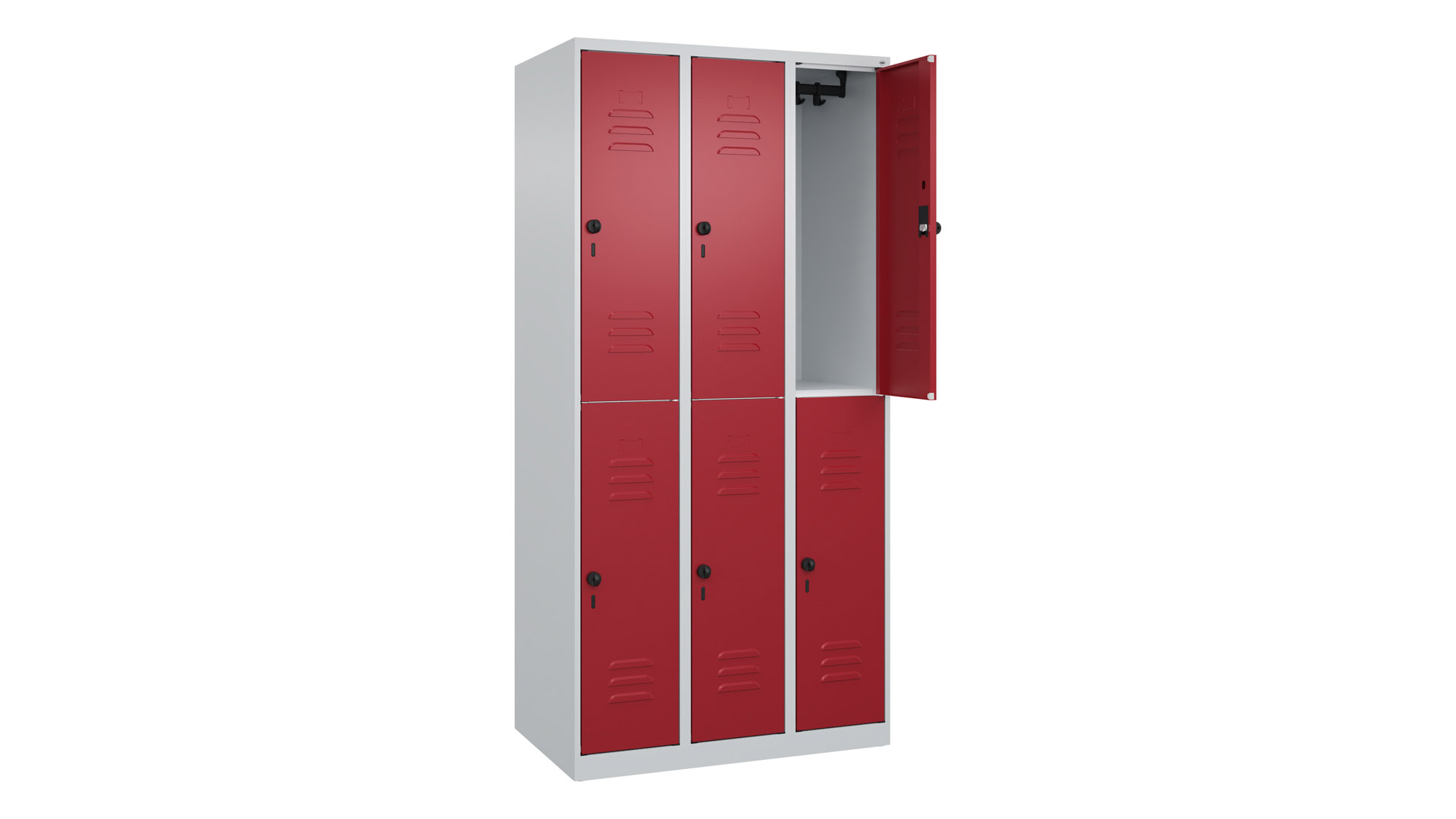 Garderobenspind doppelstöckig, Breite 90 cm, Höhe 185 cm, Tiefe 50 cm, 6 Fächer