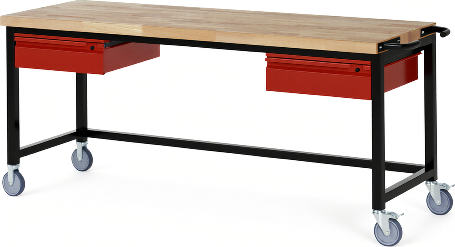 RAU Werkbank schwarz - rot - Breite 200 cm - Tiefe 70 cm - Höhe 88 cm - Buche-Massiv Arbeitsplatte 40 mm