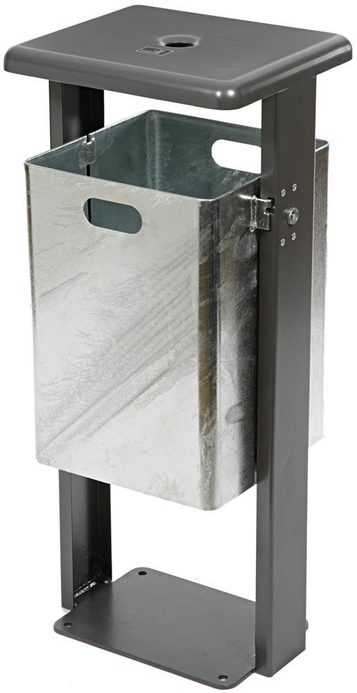 Stand-Abfallbehälter rechteckig - Vol. 40 l - mit Ascher - mit Bodenplatte - Eisenglimmer/verzinkt