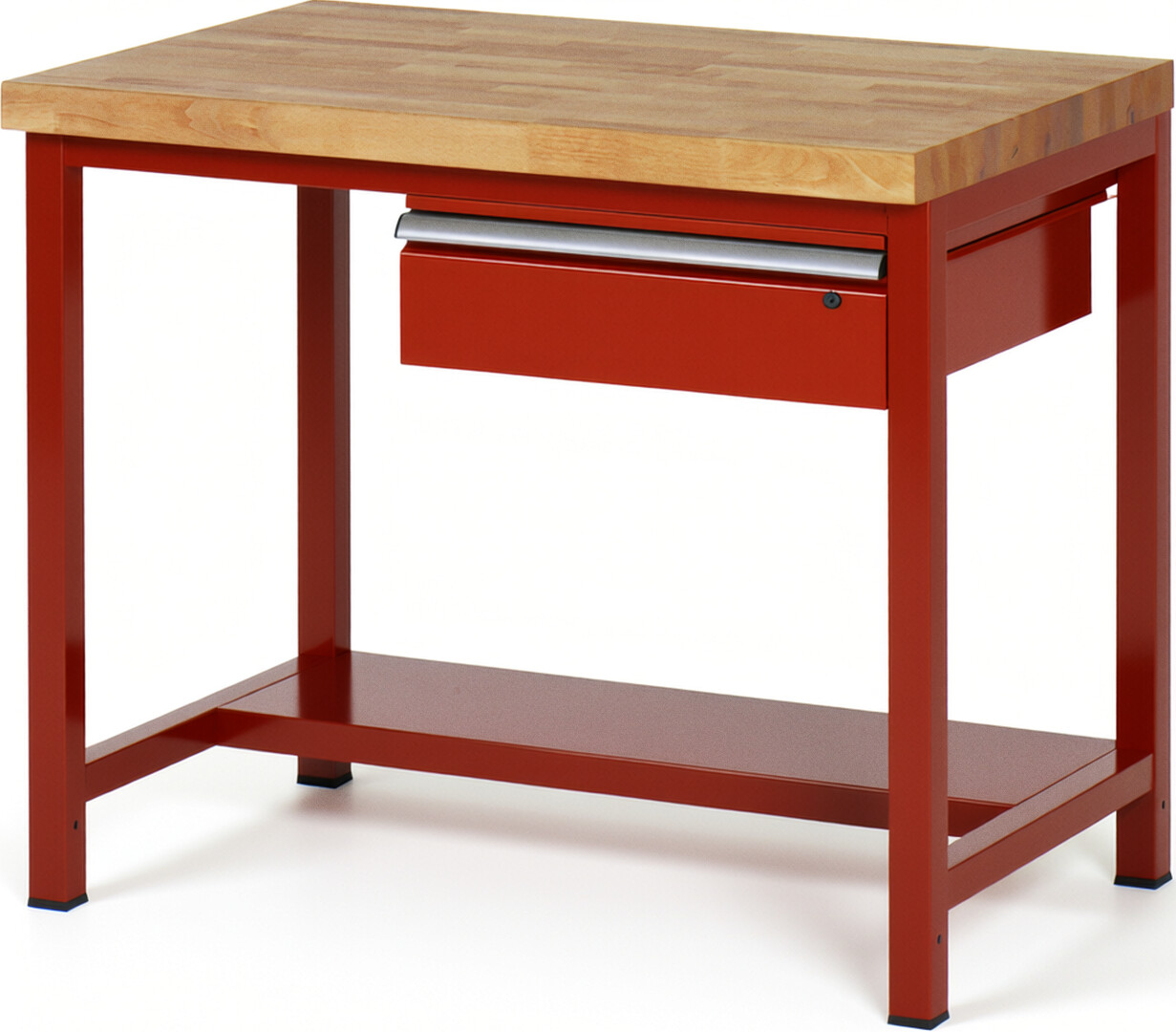 Werkbank Modell 8001 rot, BxTxH 1000x700x840 mm,  Buche-Massiv Arbeitsplatte 40 mm,  1 Schublade mit  Auszug 90 %