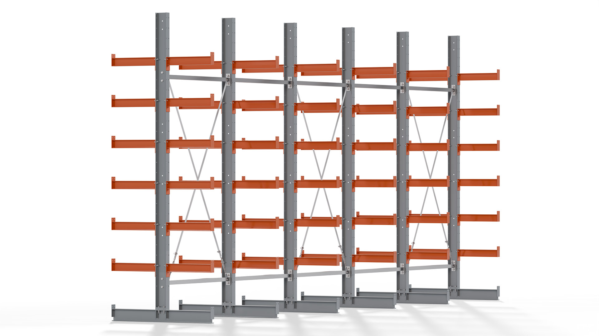 Kragarmregal KARL basic - lackiert - Breite: 640 cm - Höhe: 300 cm - Tiefe: 50 cm - Traglast je Kragarm: 870 kg - beidseitig
