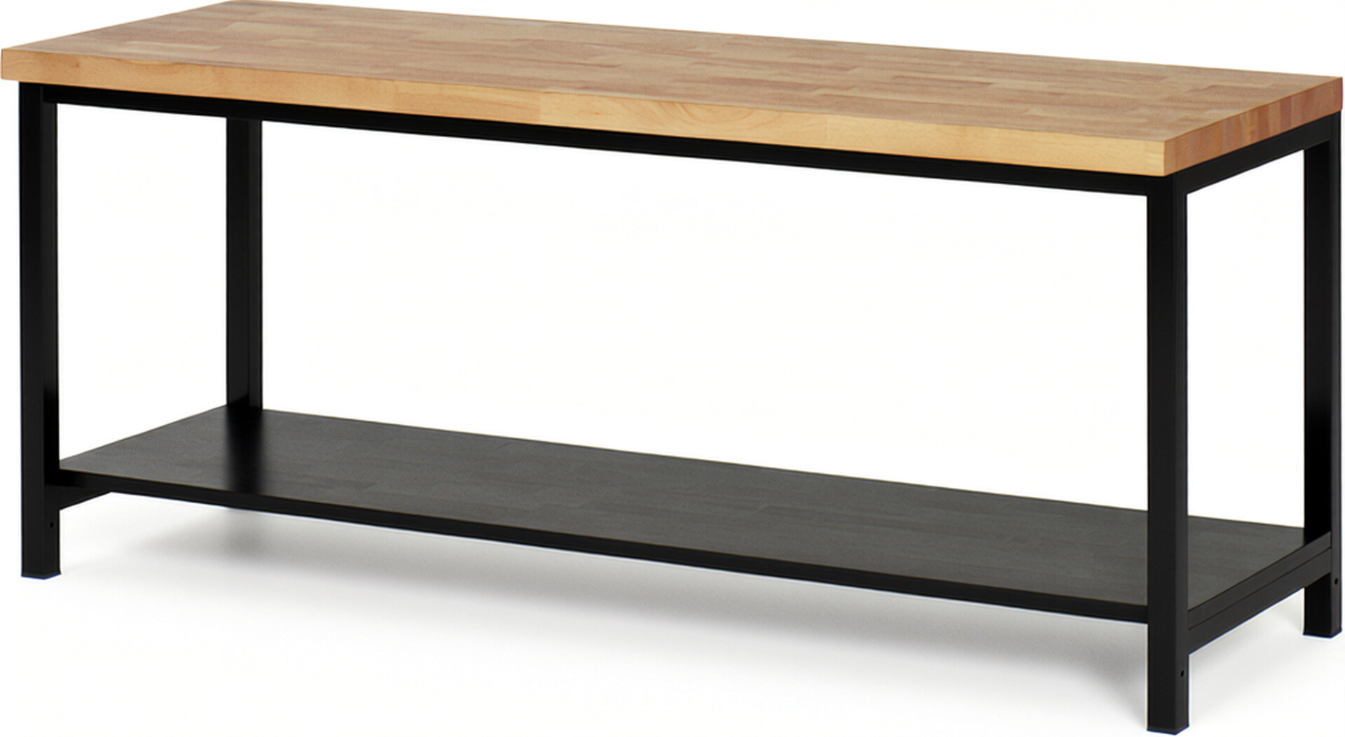 RAU Werkbank schwarz - Breite 200 cm - Tiefe 70 cm - Höhe 104 cm - Buche-Massiv Arbeitsplatte 40 mm