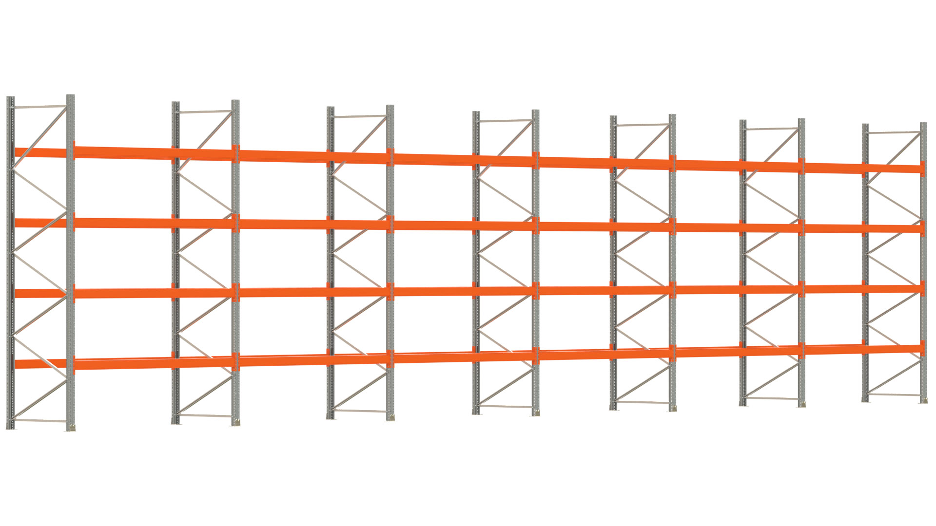 Palettenregal ARTUS - Breite 1679,5 cm - Höhe 400 cm - Tiefe 110 cm - Fachlast 2325 kg - 90 Palettenstellplätze