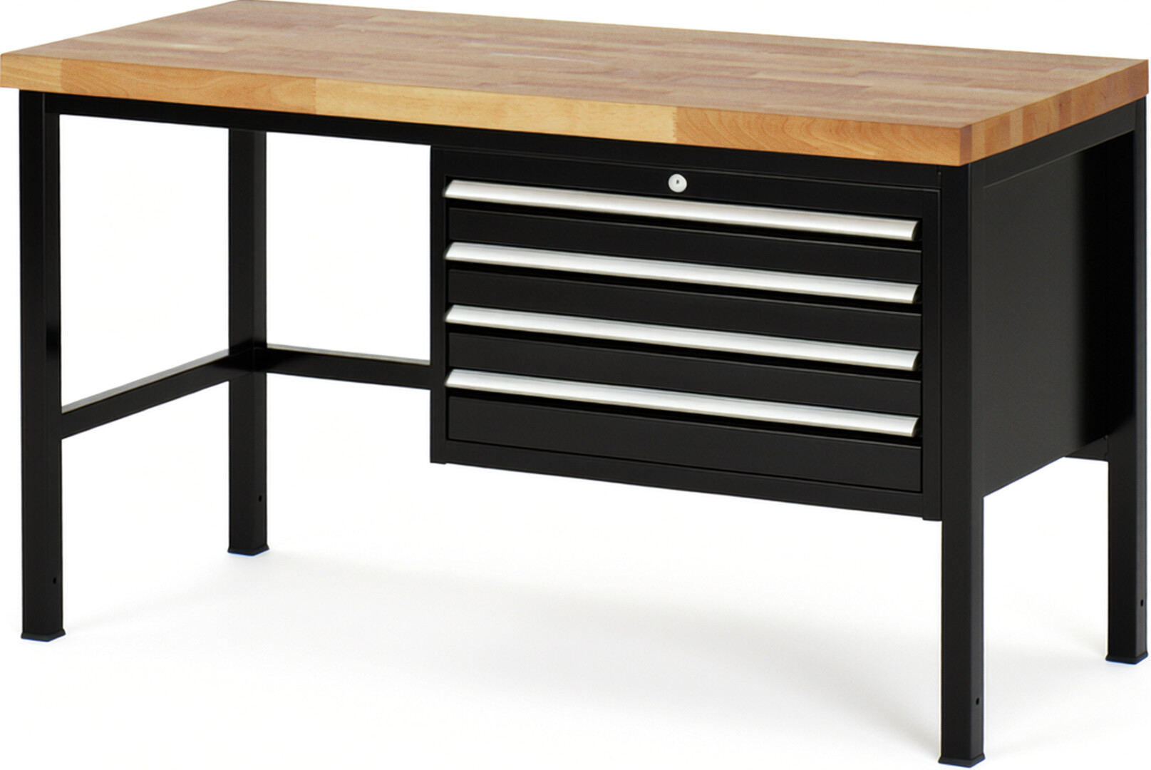 Werkbank Modell 8233 schwarz, BxTxH 1500x700x840 mm,  Buche-Massiv Arbeitsplatte 40 mm,  4 Schubladen mit  Auszug 90 %