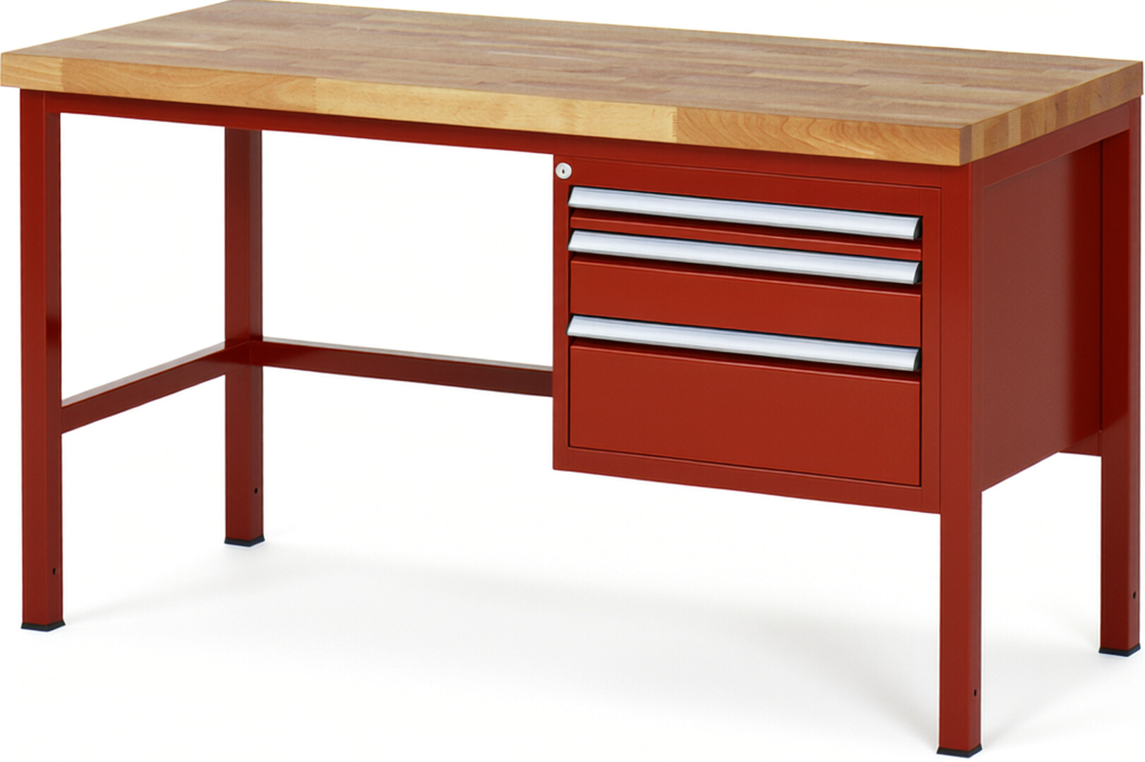Werkbank Modell 8126 rot, BxTxH 1500x700x840 mm,  Buche-Massiv Arbeitsplatte 40 mm,  3 Schubladen mit  Vollauszug 100 % und  SoftClosing