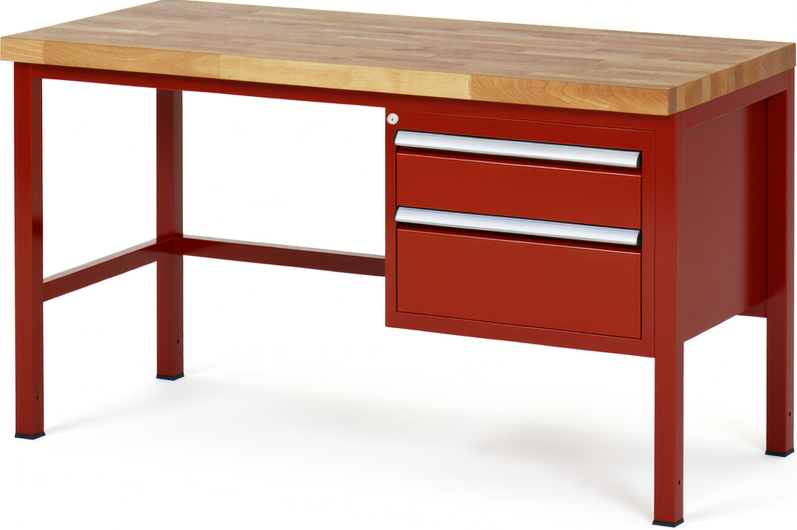 Werkbank Modell 8123 rot, BxTxH 1500x700x840-1040 mm,  Buche-Massiv Arbeitsplatte 40 mm,  2 Schubladen mit  Auszug 90 %