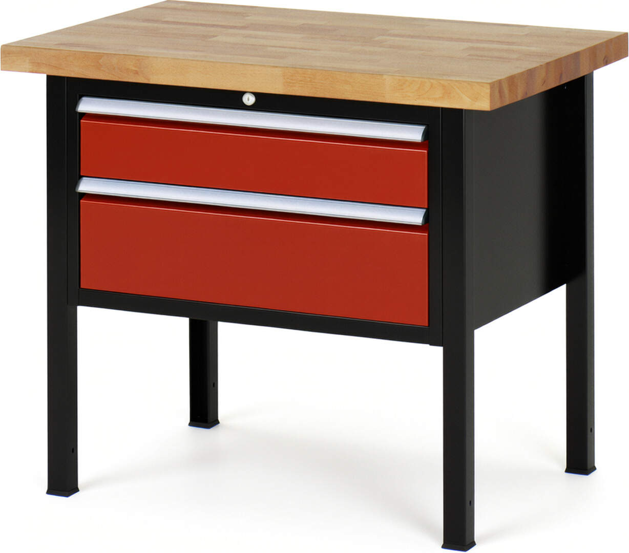 RAU Werkbank schwarz - rot - Breite 100 cm - Tiefe 70 cm - Höhe 104 cm - Buche-Massiv Arbeitsplatte 40 mm