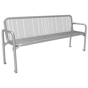 Parkbank mit Armlehne, Füße aus Rundrohr, Sitzfläche  aus Drahtgitter, BxTxH 1795 x 555x874 mm, RAL 9006