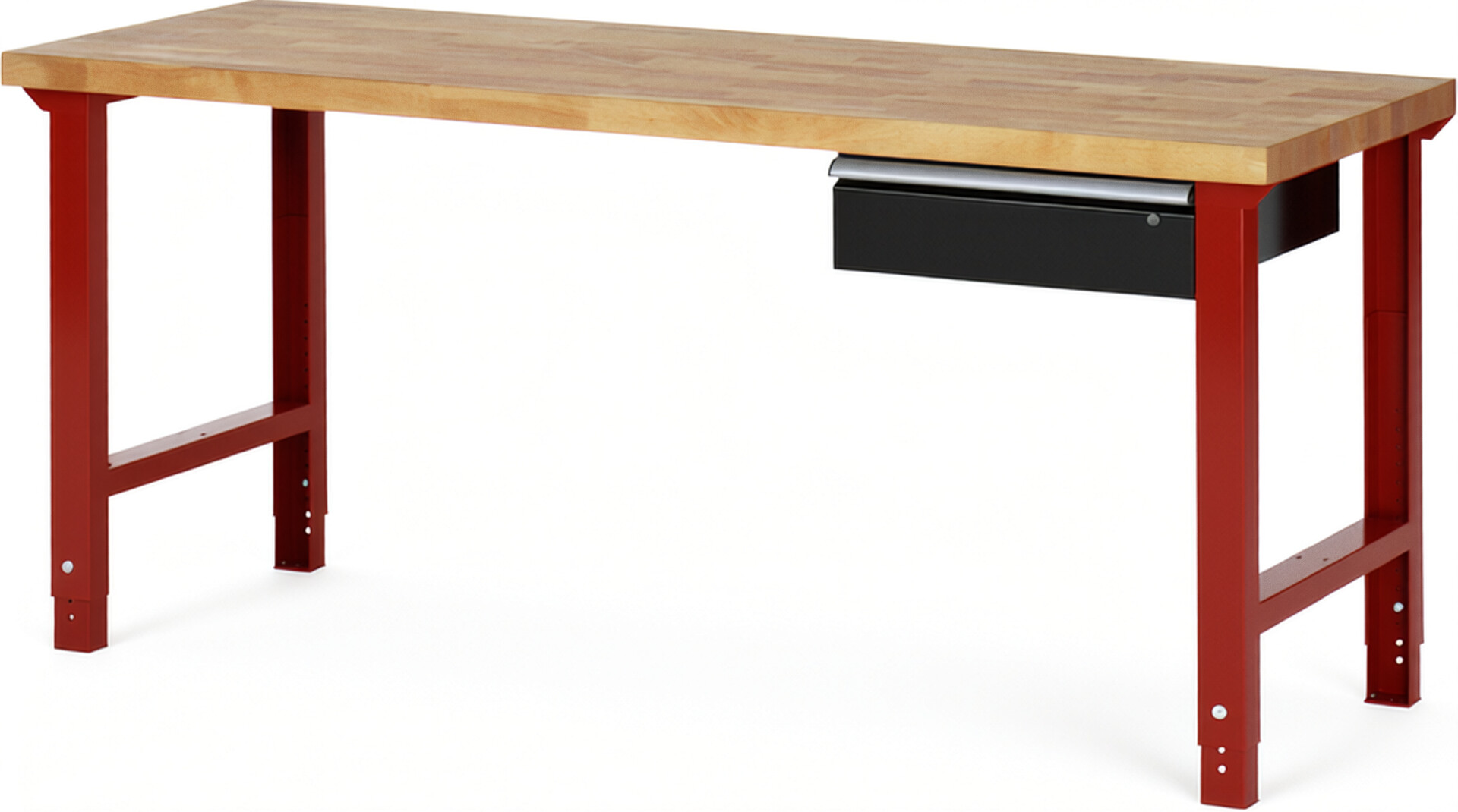Werkbank Modell 7001 rot - schwarz, BxTxH 2000x700x790-1140 mm,  Buche-Massiv Arbeitsplatte 40 mm,  1 Schublade mit  Auszug 90 %